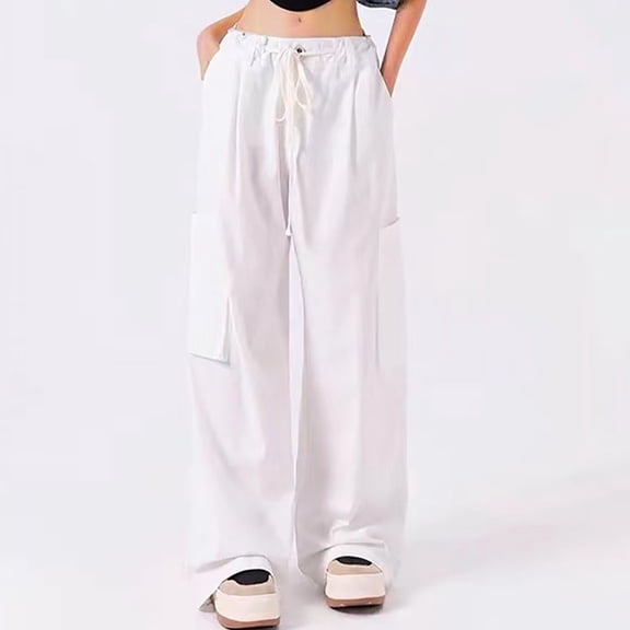 Aloohaidyvio Wide Leg Pants Woman Plus Size,Juniors Cargo Pants, Cargo Pants Elastic High Waist Sports Street Style Multi Pocket Cargo Wide Leg Pants Woman Plus Size Size XL