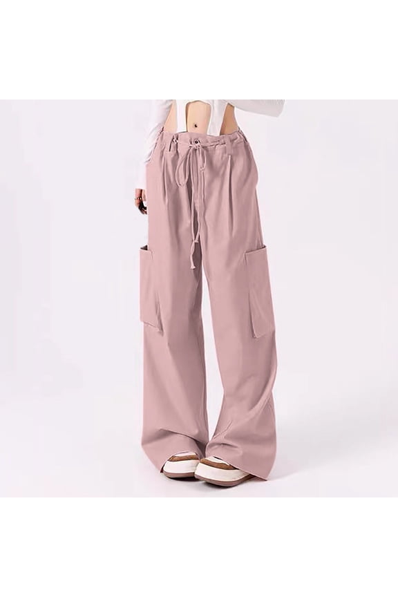 Wide Leg Pants Woman Plus Size,Juniors Cargo Pants, Cargo Pants Elastic High Waist Sports Street Style Multi Pocket Cargo Wide Leg Pants Woman Plus Size Size XL