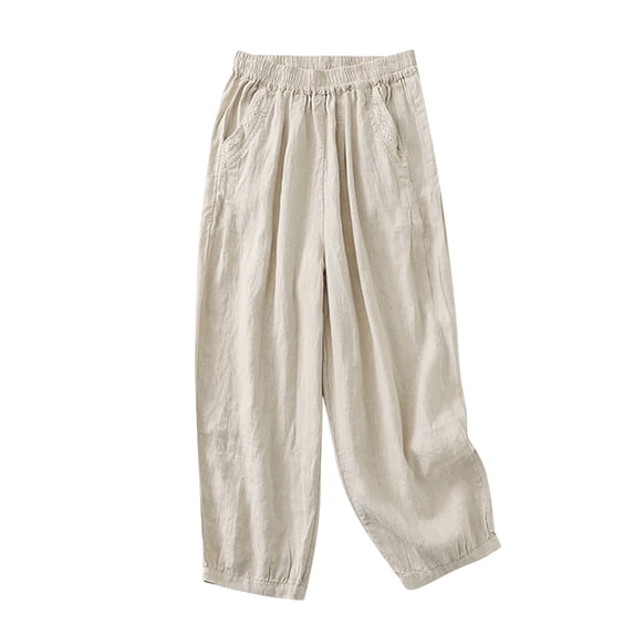 Aloohaidyvio Wide Leg Pants Woman Plus Size,Women Cotton Linen Wide Leg Pants High Waisted Business Work Casual Pants Loose Flowy Beach Palazzo Pants Size M