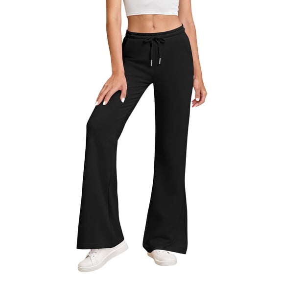 Aloohaidyvio Wide Leg Sweatpants for Women No Boundaries Casual High Waisted Yoga Pants Drawstring Flare Leg Pants with Pockets