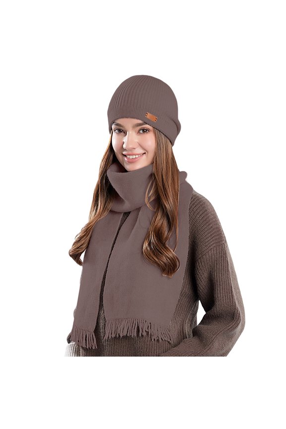 Winter Beanie Hat Scarf,Warm Fleece Knit Hat Long Scarf Neck Warmer Winter Set Gifts for Women