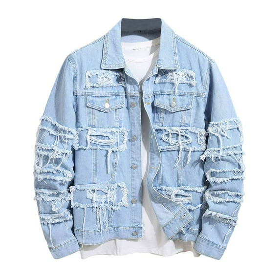 Aloohaidyvio Winter Jackets for Men Big and Tall,Jean Jacket for Men Loose Fit Ripped Denim Jacket Coat