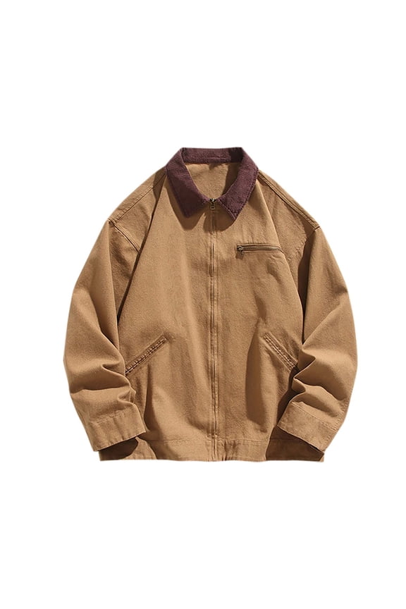 Winter Jackets for Men Big and Tall,Men's Cotton Canvas Jacket Oversized Loose Fit Coat Zipper Pocket Long Sleeve Outerwear