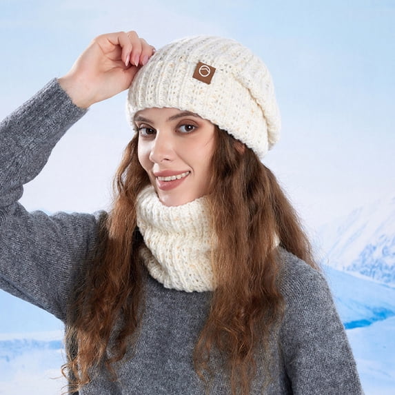 Aloohaidyvio Winter Warm Knitted Scarf Beanie Hat Set Women's Soft Stretch Hat Scarf Set