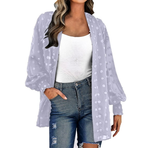 Aloohaidyvio Women Floral Kimono Cardigans 3/4 Ruffle Sleeve Lightweight Patchwork Flowy Boho Tie Loose Cover Ups