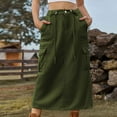 thumbnail image 1 of Aloohaidyvio Women High Waist Denim Midi Skirt with Back Slit Casual A-Line Long Jeans Skirts with Pockets Ladies-Blue, 1 of 6