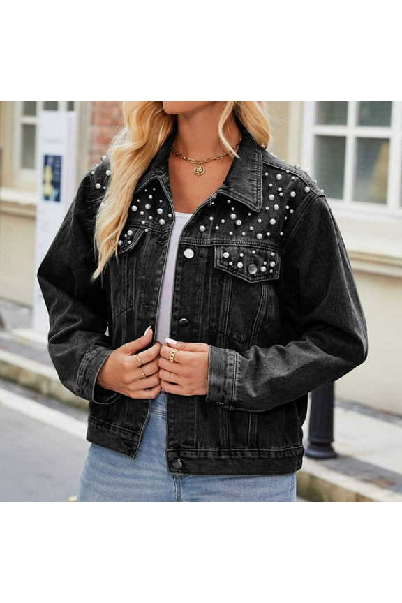 Denim Jackets for Women 2024 Spring Summer Women's Basic Button Down Jean Jacket Long Sleeve Stretchy Jean Trucker Denim Jacket