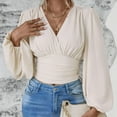 thumbnail image 1 of Aloohaidyvio Women's 2024 Solid Color Long Sleeve Shirts V Neck Knitted Casual Blouses Loose Pullover Tops,Fall Winter Clothes White S, 1 of 4
