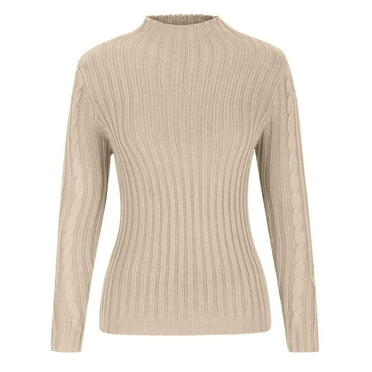Aloohaidyvio Women's Basic Turtleneck Sweater Slim Fit Knit Ribbed Long Sleeve Business Pullover Tops Beige 2XL