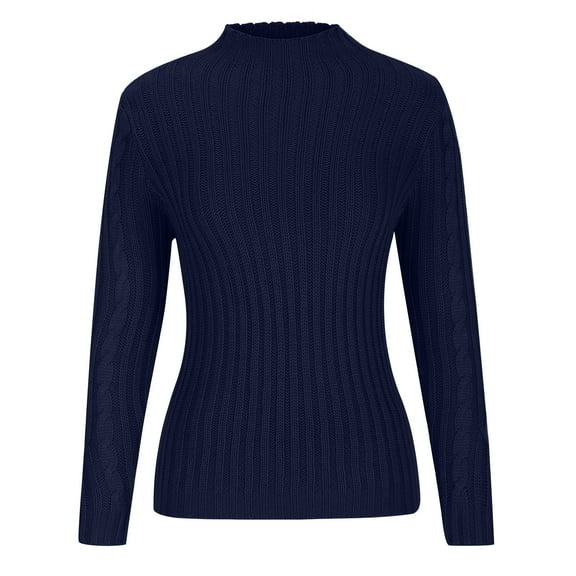 Aloohaidyvio Women's Basic Turtleneck Sweater Slim Fit Knit Ribbed Long Sleeve Business Pullover Tops Blue M
