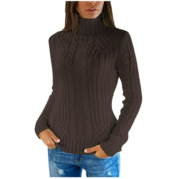 Aloohaidyvio Women's Basic Turtleneck Sweater Slim Fit Knit Ribbed Long Sleeve Business Pullover Tops Coffee S