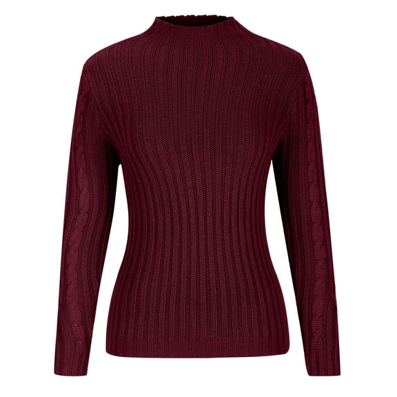 Aloohaidyvio Women's Basic Turtleneck Sweater Slim Fit Knit Ribbed Long Sleeve Business Pullover Tops Wine 3XL
