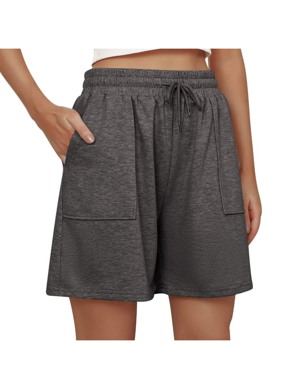 Women's Bermuda Shorts Long Cotton Casual Summer Knee Length Pull On Lounge Walking Exercise Shorts with Pockets