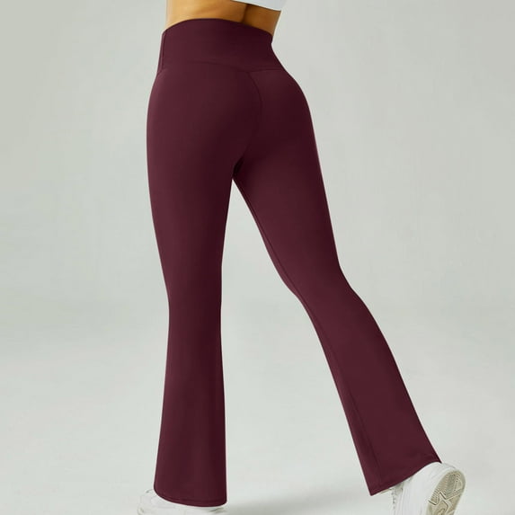 Aloohaidyvio Women's Bootcut Yoga Pants,High Waist Workout Bootleg Yoga Pants Tummy Control 4 Way Stretch Pants Wine M
