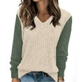 thumbnail image 1 of Aloohaidyvio Women's Casual Sweaters Casual Long Sleeve V Neck Lightweight Color Block Pullover Sweater Beige L, 1 of 6
