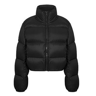 Aloohaidyvio Women's Cropped Puffer Jacket Warm Stand Collar Zip Up Short Bubble Coat with Pockets,Sizes M