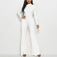 thumbnail image 1 of Aloohaidyvio Women's Elegant Jumpsuits Dressy Long Sleeve Straight Long Pants Rompers with Pockets White 2XL, 1 of 5