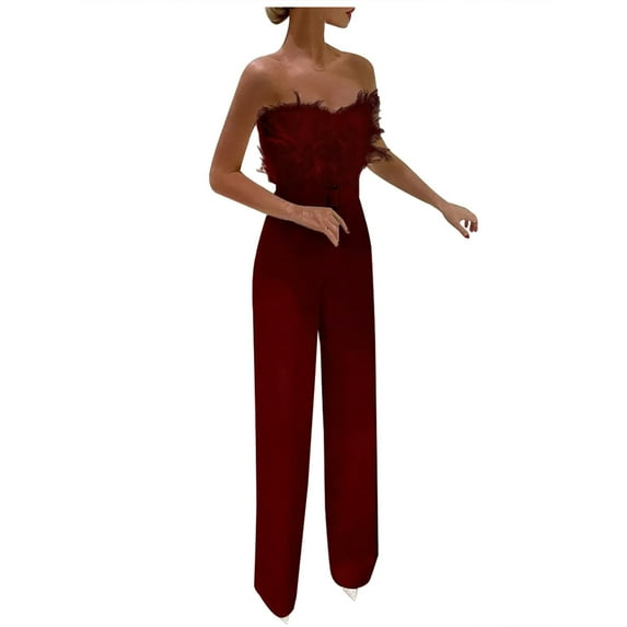 Aloohaidyvio Women's Elegant One Shoulder Jumpsuit Casual Straight Trousers Business Romper Formal Jumpsuit Wine L