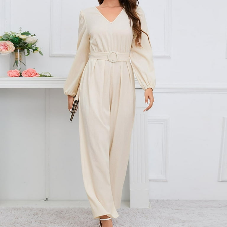 Casual Solid With Belt V Neck Straight Rompers Casual Solid With Belt V Neck Straight Rompers