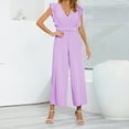 thumbnail image 1 of Aloohaidyvio Women's Elegant V Neck Jumpsuit Casual Straight Trousers Business Romper Formal Jumpsuit Purple XL, 1 of 5