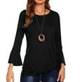 thumbnail image 1 of Aloohaidyvio Women's Fall Casual Solid Color Flared Long Sleeve T-Shirt Round Neck Loose Basic Blouse Tops Black L, 1 of 3