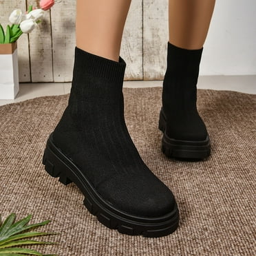 Aloohaidyvio Women's High Chunky Heel Chelsea Ankle Boots Slip On Elastic Fall Heeld Booties Shoes