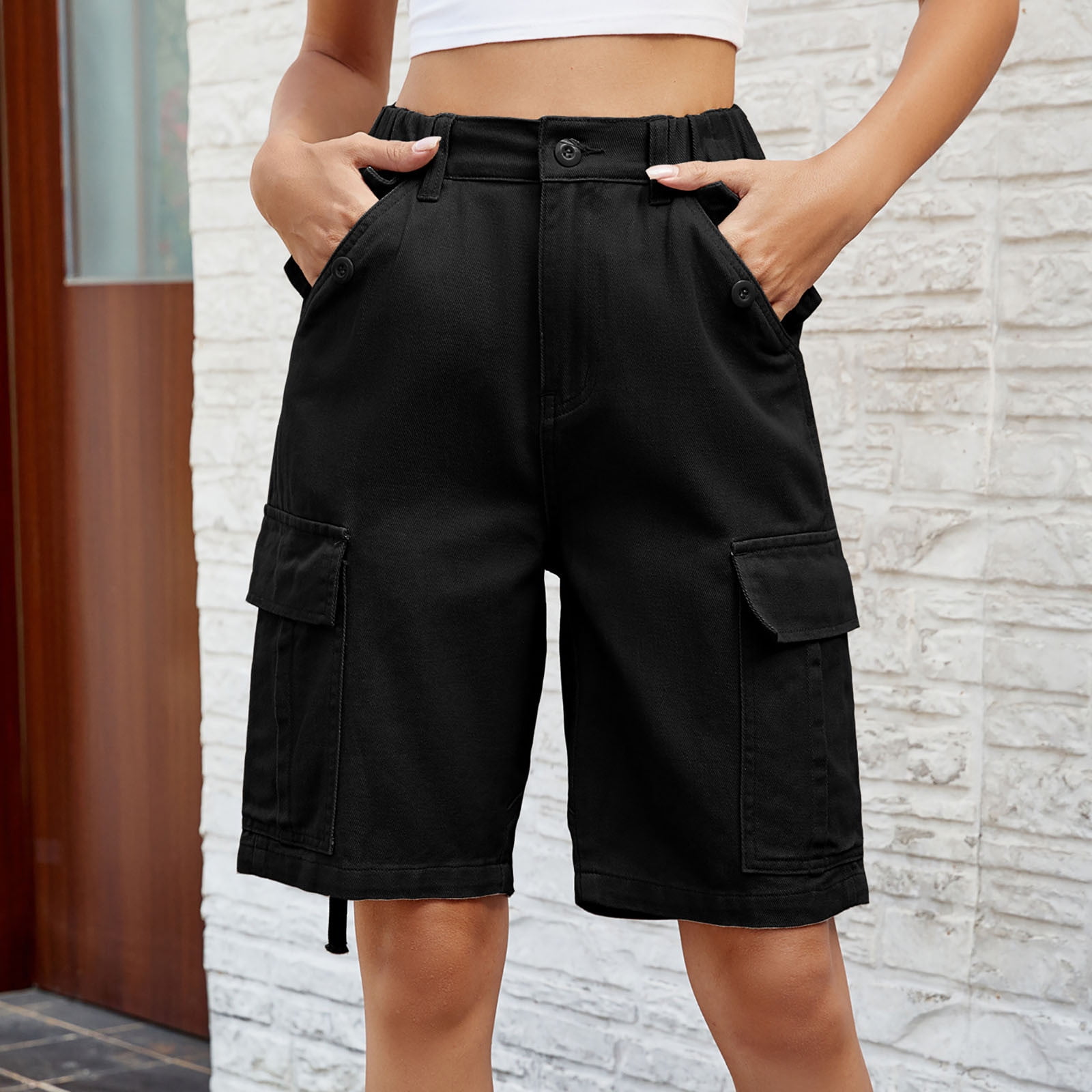 VAYAGER Women's High Waisted Hiking Cargo Shorts - Quick-Dry, UPF 50, Stretch Fabric (Olive Green)