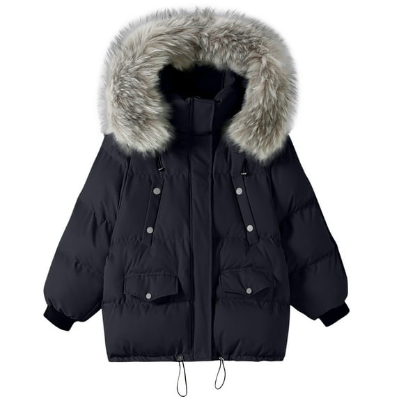 Aloohaidyvio Women's Hooded Warm Winter Coat Quilted Thicken Puffer Jacket with Fur Hood,Sizes S