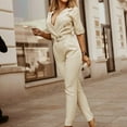 thumbnail image 1 of Aloohaidyvio Women's Jumpsuit Casual Short Sleeve Wrap V Neck Belted Wide Leg Pants Beige L, 1 of 6