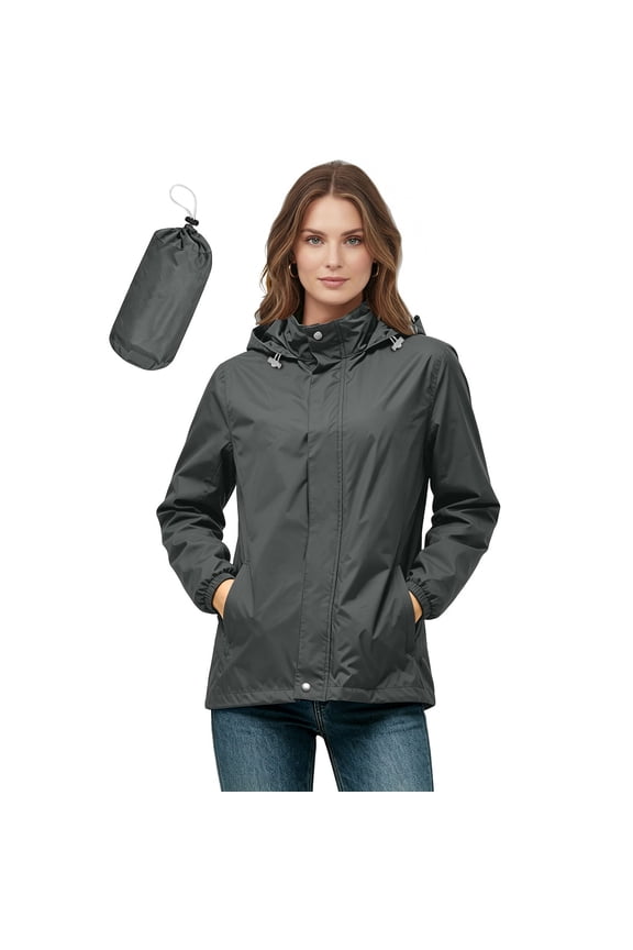 Women's Lightweight Jackets Outdoor Hiking Packable Waterproof Hooded Rain Jacket