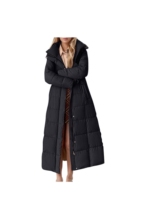 Women's Long Winter Coat Warm Windproof Quilted Puffer Jacket Thicken Puffy Parka With Hood,Sizes L