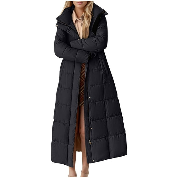 Aloohaidyvio Women's Long Winter Coat Warm Windproof Quilted Puffer Jacket Thicken Puffy Parka With Hood,Sizes L