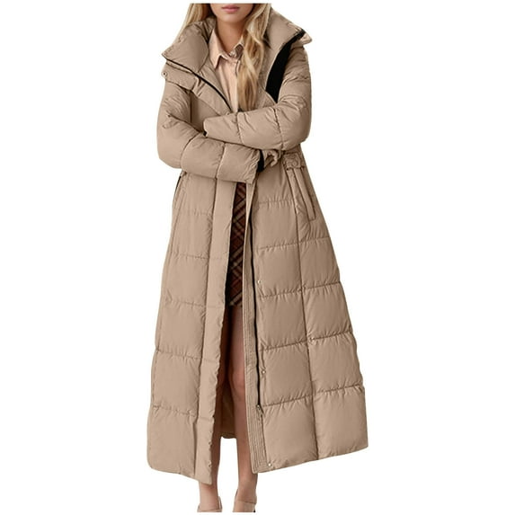 Aloohaidyvio Women's Long Winter Coat Warm Windproof Quilted Puffer Jacket Thicken Puffy Parka With Hood,Sizes L