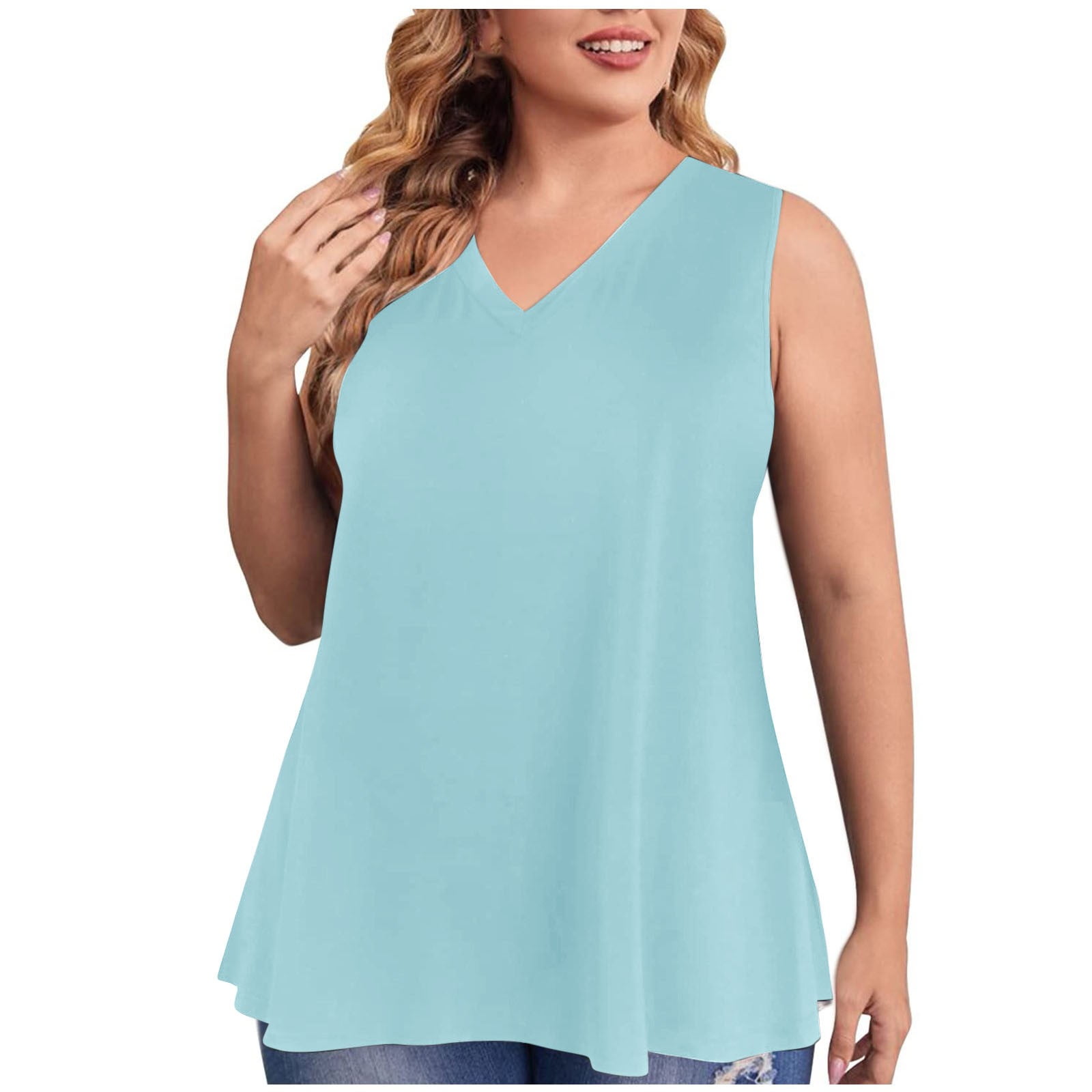 Aloohaidyvio Women's Plus Size Cotton Tank Tops V Neck Loose Casual ...