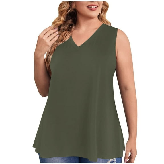 Aloohaidyvio Women's Plus Size Cotton Tank Tops V Neck Loose Casual Sleeveless Tops