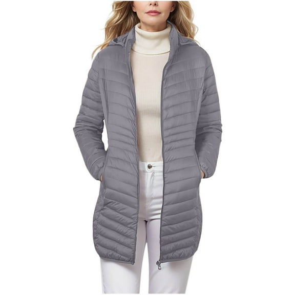 Aloohaidyvio Women's Puffer Jacket, Water-Resistant Hooded Puffer Jacket Mid-Length Slim Fit Lightweight Women Winter Coat,Sizes XL