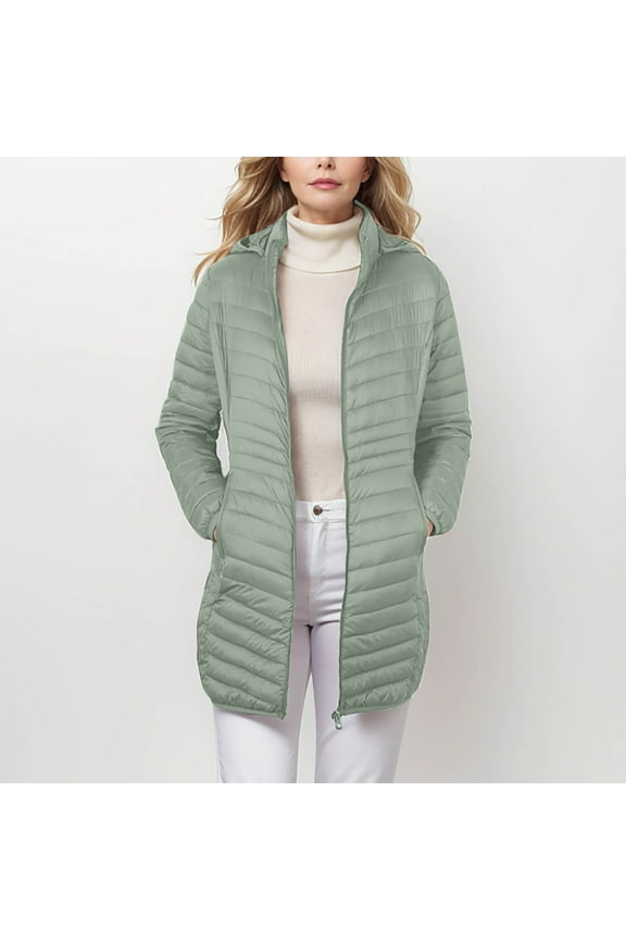 Women's Puffer Jacket, Water-Resistant Hooded Puffer Jacket Mid-Length Slim Fit Lightweight Women Winter Coat,Sizes XL