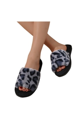 Women's Slippers Memory Foam House Bedroom Slippers for Women Fuzzy Plush Comfy Faux Fur Lined Slide Shoes Anti-Skid Leopard Print Slippers