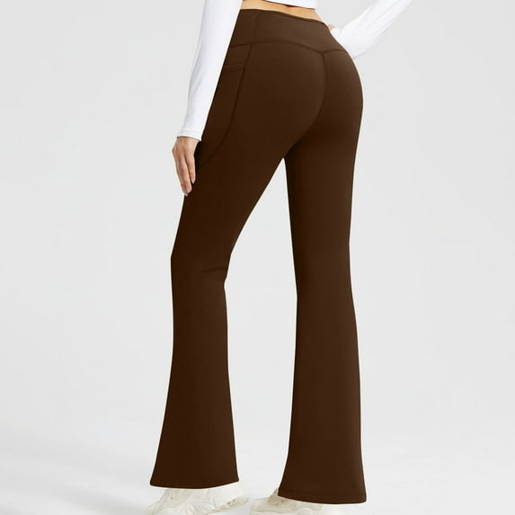 Aloohaidyvio Women's Solid Color High Waisted Hip Elastic Pocket Fitness And Sports Tight And Nude Yoga Long Pants,US Size S-2XL