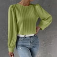 thumbnail image 1 of Aloohaidyvio Women's Summer Blouse Soft Puff Long Sleeve Shirt Tops Lightweight Round Neck Pullover Tops Green, 1 of 6