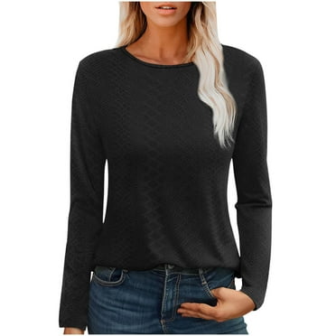 Aloohaidyvio Women's Summer Long Sleeve Crewneck T Shirt 2025 Spring Basic Loose Knit Going Out Tops