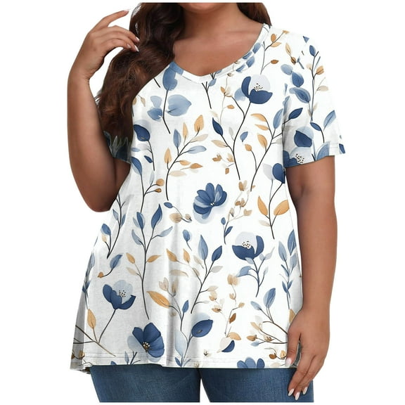 Aloohaidyvio Women's Summer Plus Size Tops Short Sleeve Casual Tshirt for Leggings Pleated Blouses XL