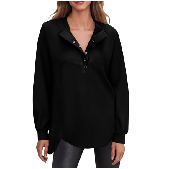 Aloohaidyvio Women's Sweatshirt Long Sleeve Tunic Henley Tops Loose Slit Casual Button Shirts Pullover