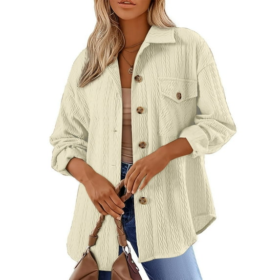 Aloohaidyvio Women's Thick Coat Long Sleeve Button Down Shacket Jacket Casual Oversized Shirt with Pockets 2024 Winter Outerwear Clothes