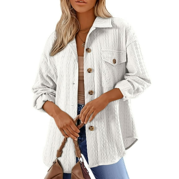 Aloohaidyvio Women's Thick Coat Long Sleeve Button Down Shacket Jacket Casual Oversized Shirt with Pockets 2024 Winter Outerwear Clothes