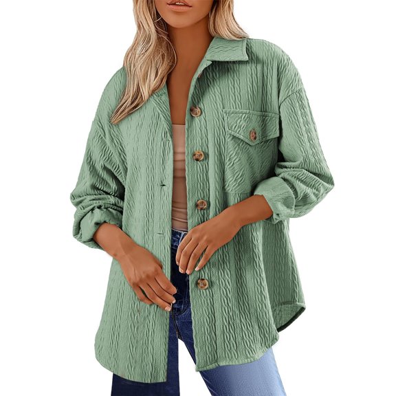 Aloohaidyvio Women's Thick Coat Long Sleeve Button Down Shacket Jacket Casual Oversized Shirt with Pockets 2024 Winter Outerwear Clothes