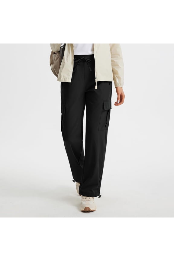 Women's Waterproof Cargo Pants Drawstring High Waist Quick Drying Straight Leg Pants with Multi Pockets