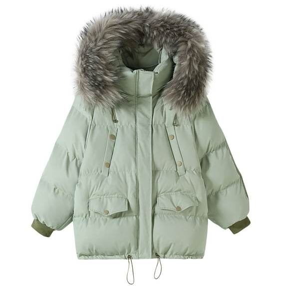 Aloohaidyvio Women's Winter Coat Quilted Warm Thicken Outwear Faux Fur Hood Puffer Jacket,Sizes M