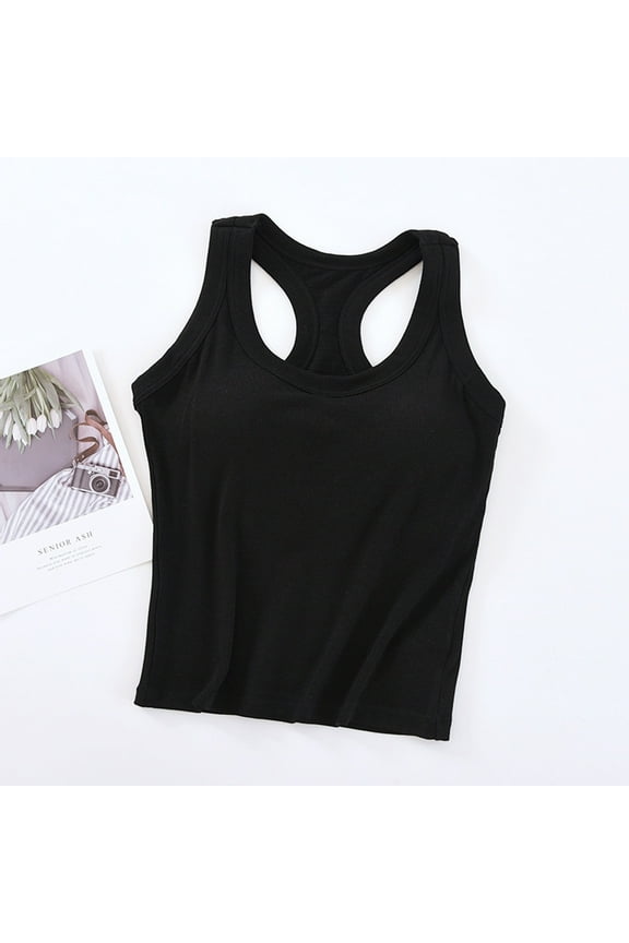 Women's Workout Tank Tops Built in Bra Racerback Longline Sports Bra Sleeveless Yoga Athletic Camisole