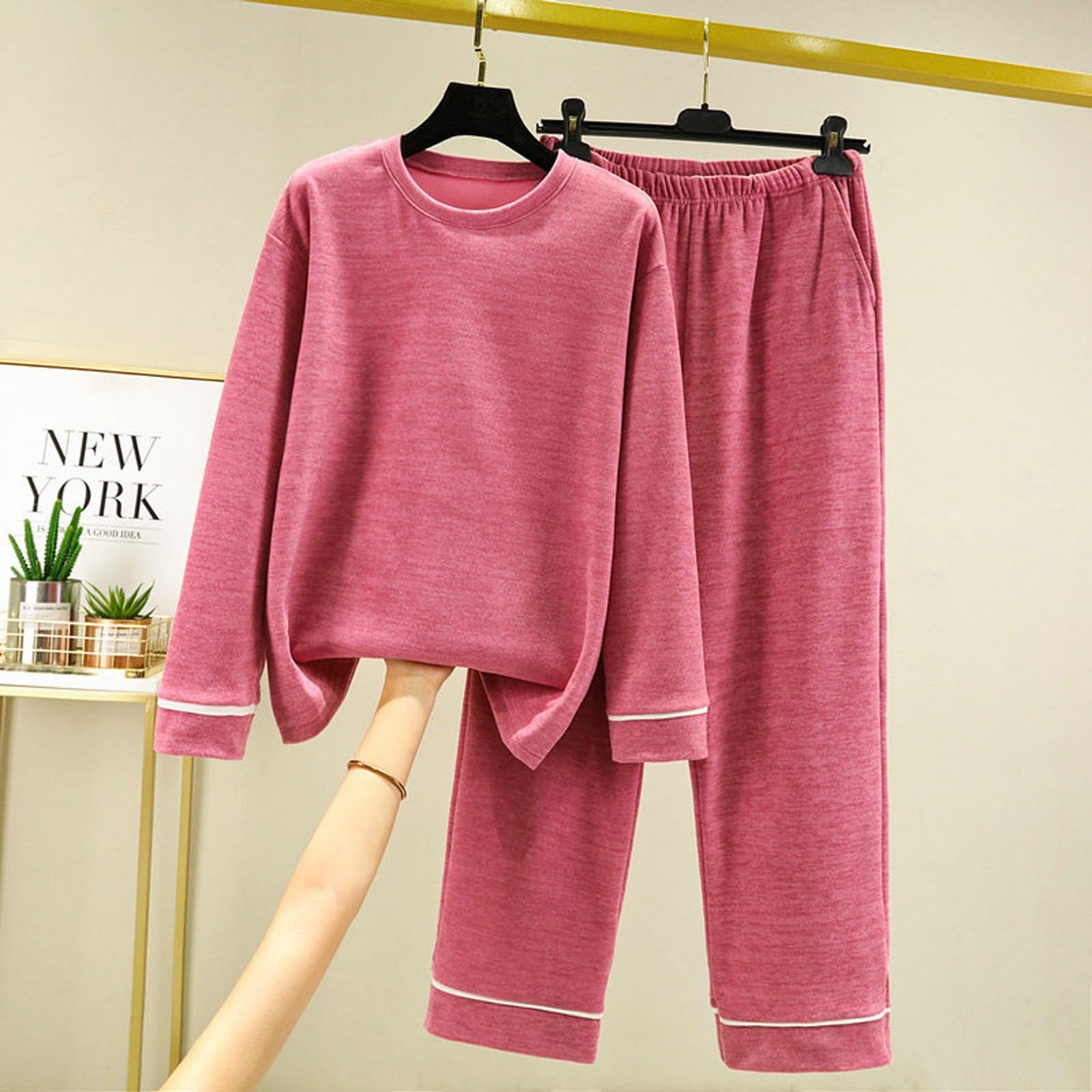 Djeanxa Women's Fleece Pajamas Set - Soft Flannel Sleepwear, Long Sleeve, 2-Piece Winter PJs - View #6